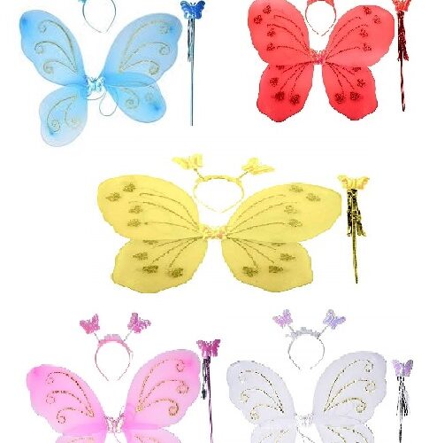 Prokart Creation Fairy Butterfly Wings Costume for Girls Kids Angel for Party Pack Of 5 (5Wings,5Hairband,5Stick)