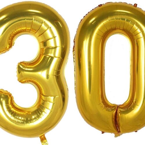 Prokart 16inch Birthday Foil 30 Number Helium Balloon Party Decoration Golden Pack of 2 |30 No. Balloons Birthday / Anniversary |Thirty Number